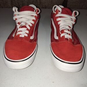 Vans Old Skool Red and White Athletic Shoes